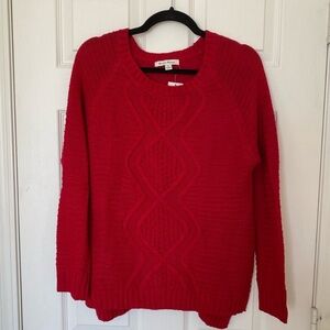 Red Cable-Knit Crewneck Sweater